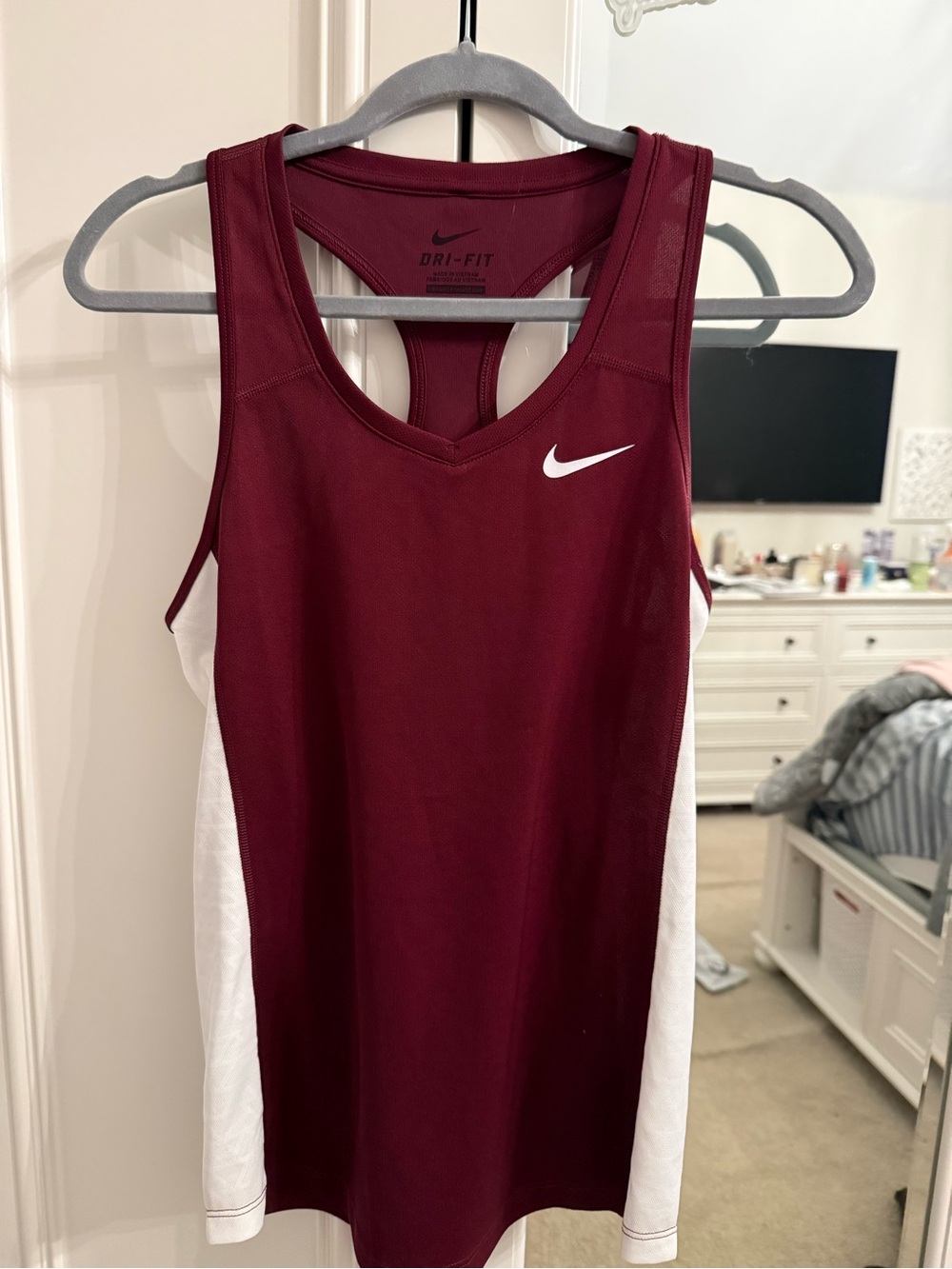 Nike Women’s Maroon and White Dri-FIT Racerback Tank Top